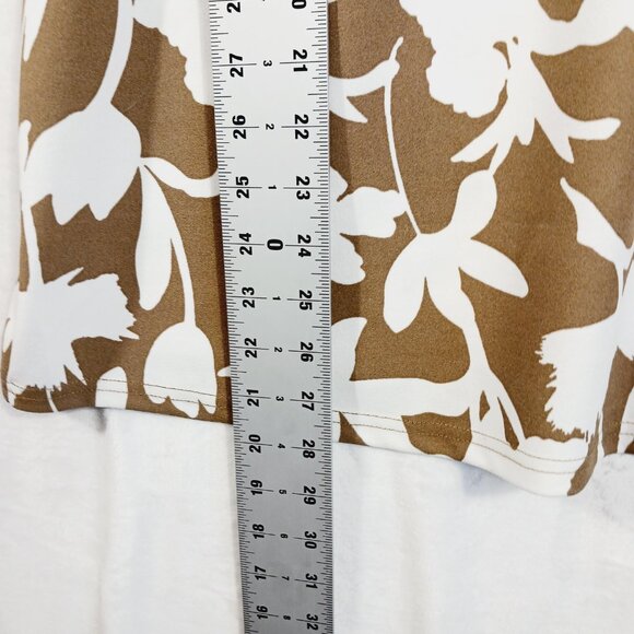 Melloday, Women's 2X Floral Print Top, Short Sleeve, Tan & White, 1/4 Zip Back - Picture 9 of 12